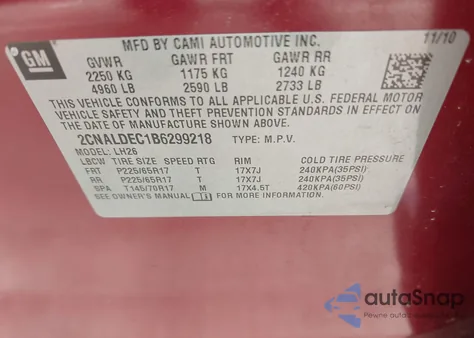 2011 Chevrolet Equinox 1Lt from USA, damaged, VIN 2CNALDEC1B6299218